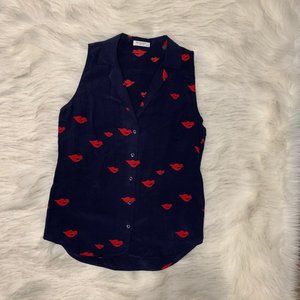 Equipment Lip Printed Sleeveless Silk Blouse